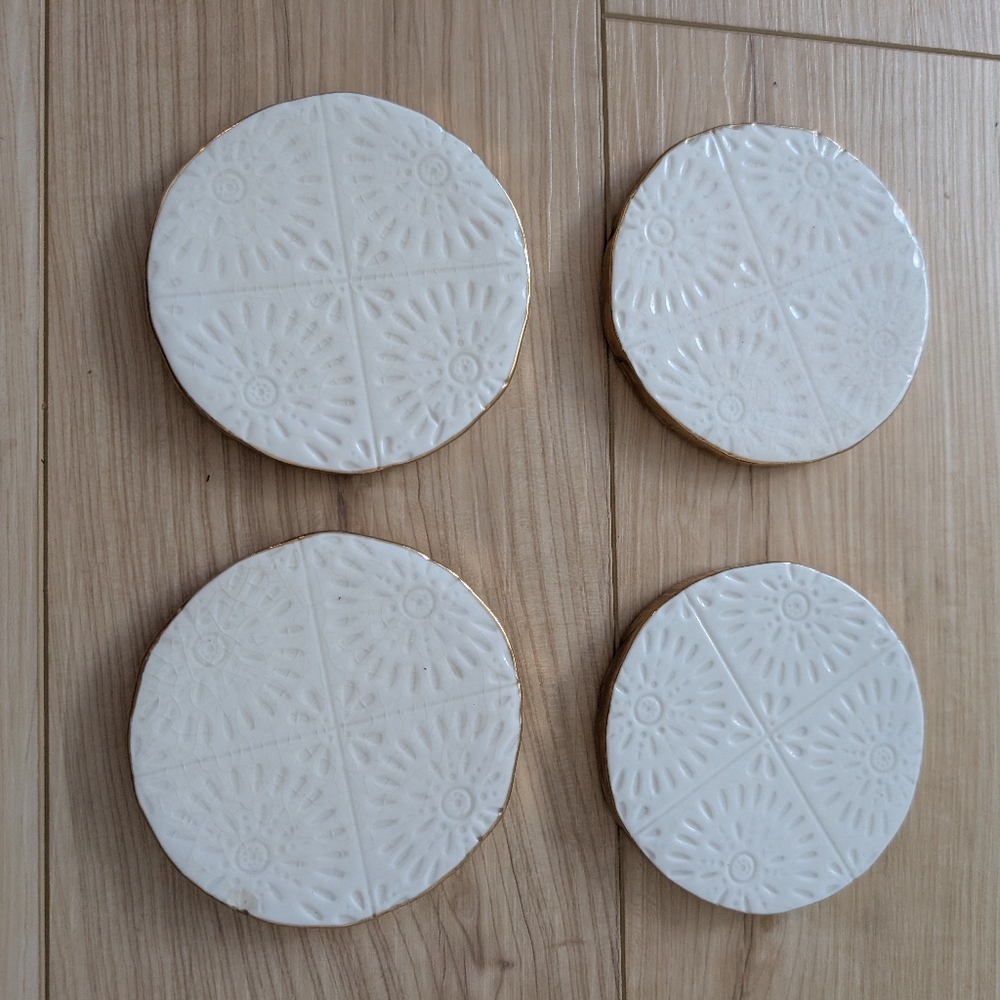 White and Gold Textured Coasters Set From Anthropologie